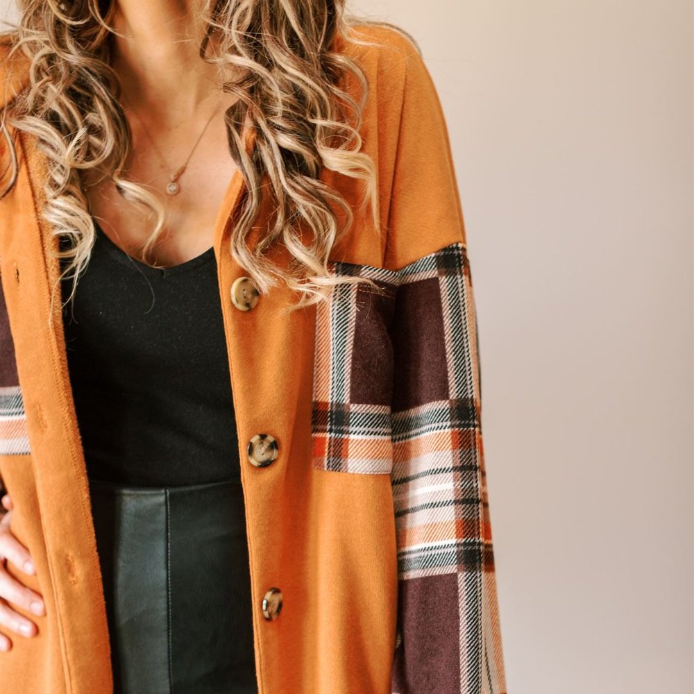 🆕 PLAID COLOR BLOCK DOUBLE POCKET BUTTON UP - Picture 4 of 6